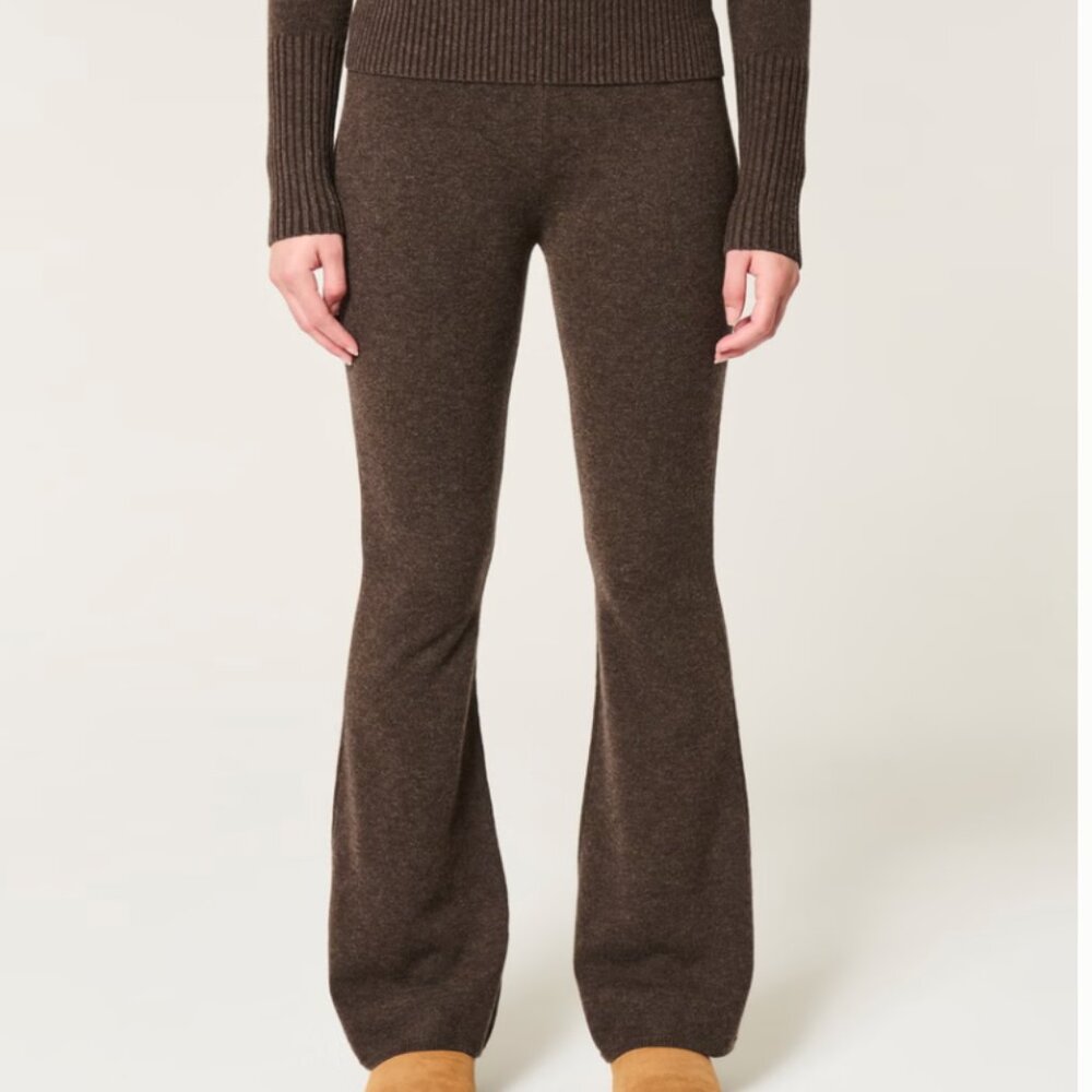 Sweater-Knit Foldover Waist Flare Leggings/Pants